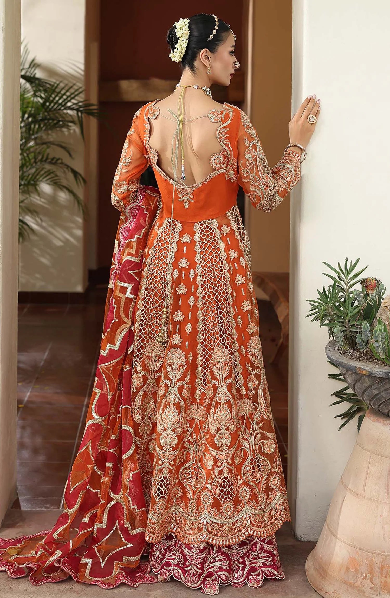 Saiyara by Imrozia Luxury Formal Embroidered Organza Unstitched 3 Piece Suit - I-234 ZARMIN - IMP25SAY - Rust Orange - Festive Collection