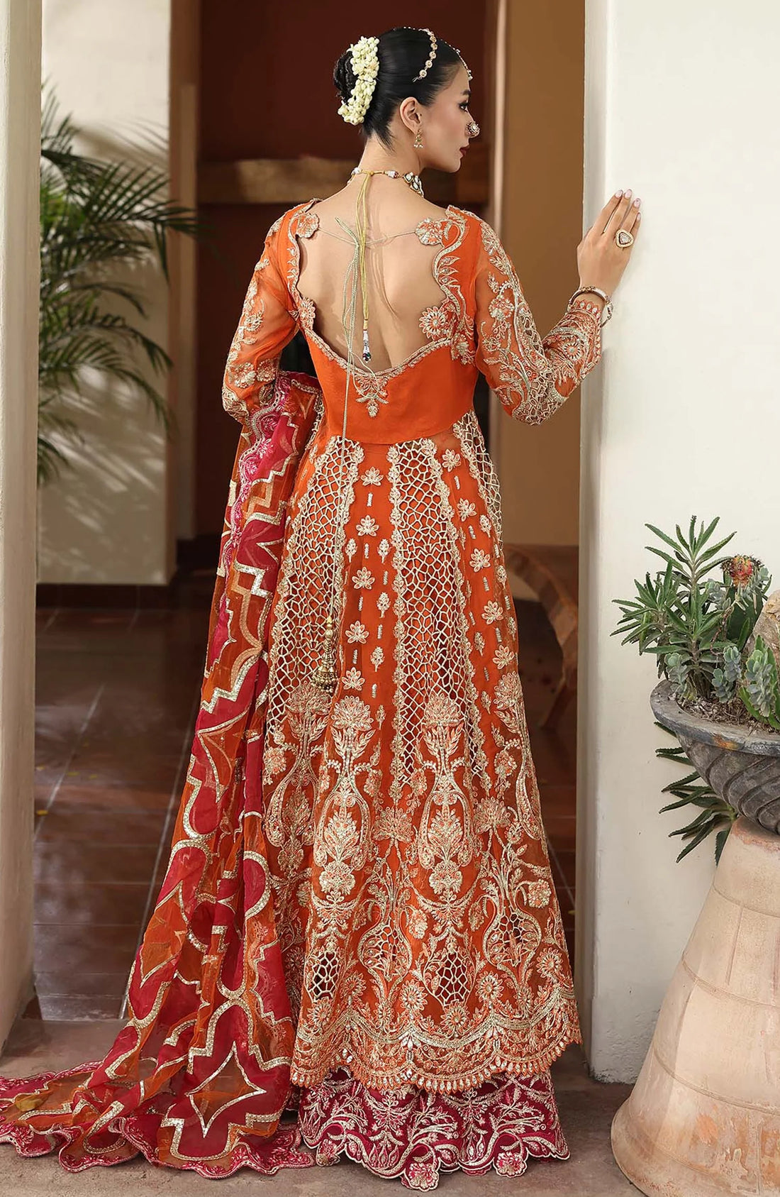 Saiyara by Imrozia Luxury Formal Embroidered Organza Unstitched 3 Piece Suit - I-234 ZARMIN - IMP25SAY - Rust Orange - Festive Collection