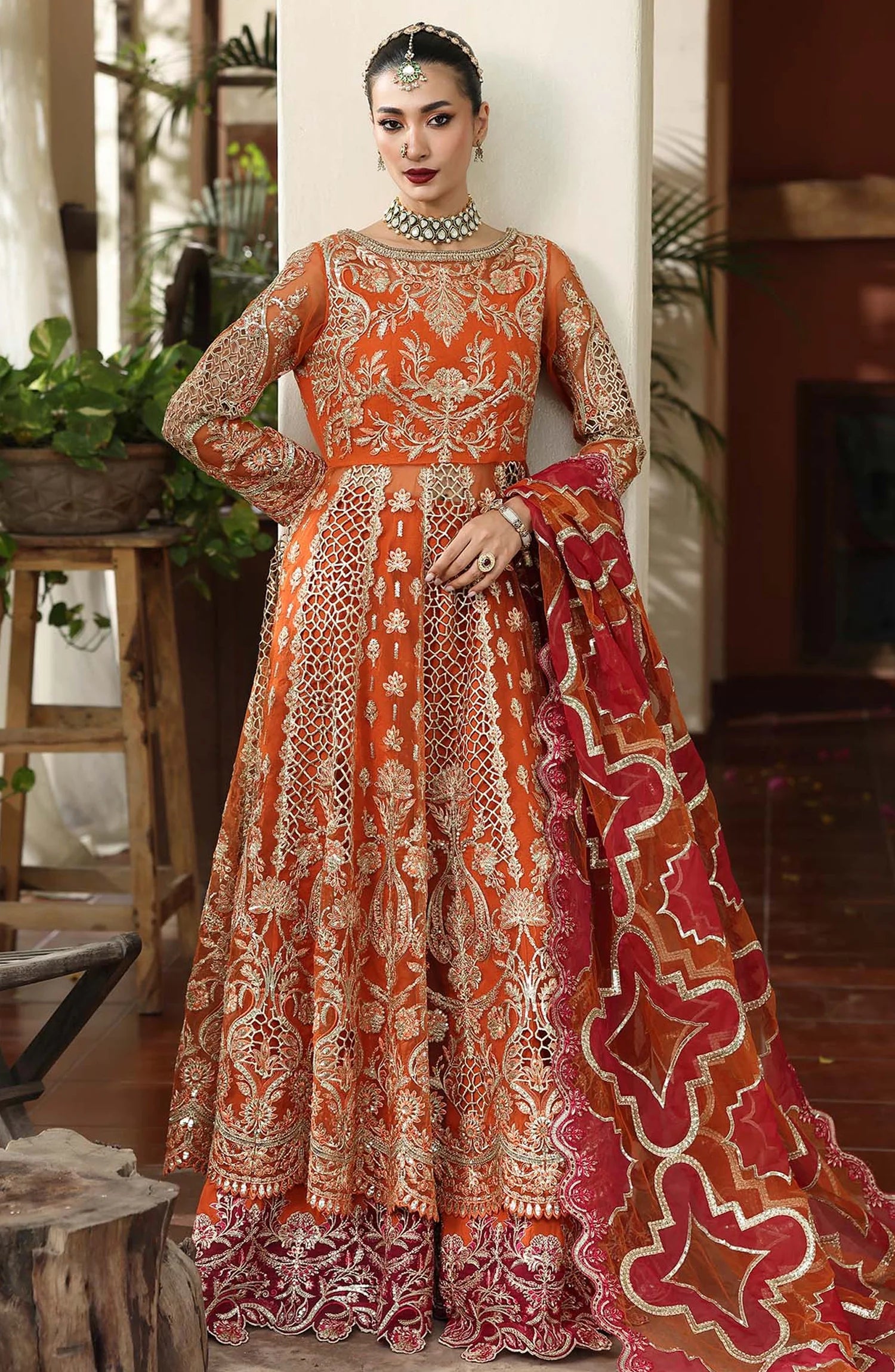 Saiyara by Imrozia Luxury Formal Embroidered Organza Unstitched 3 Piece Suit - I-234 ZARMIN - IMP25SAY - Rust Orange - Festive Collection