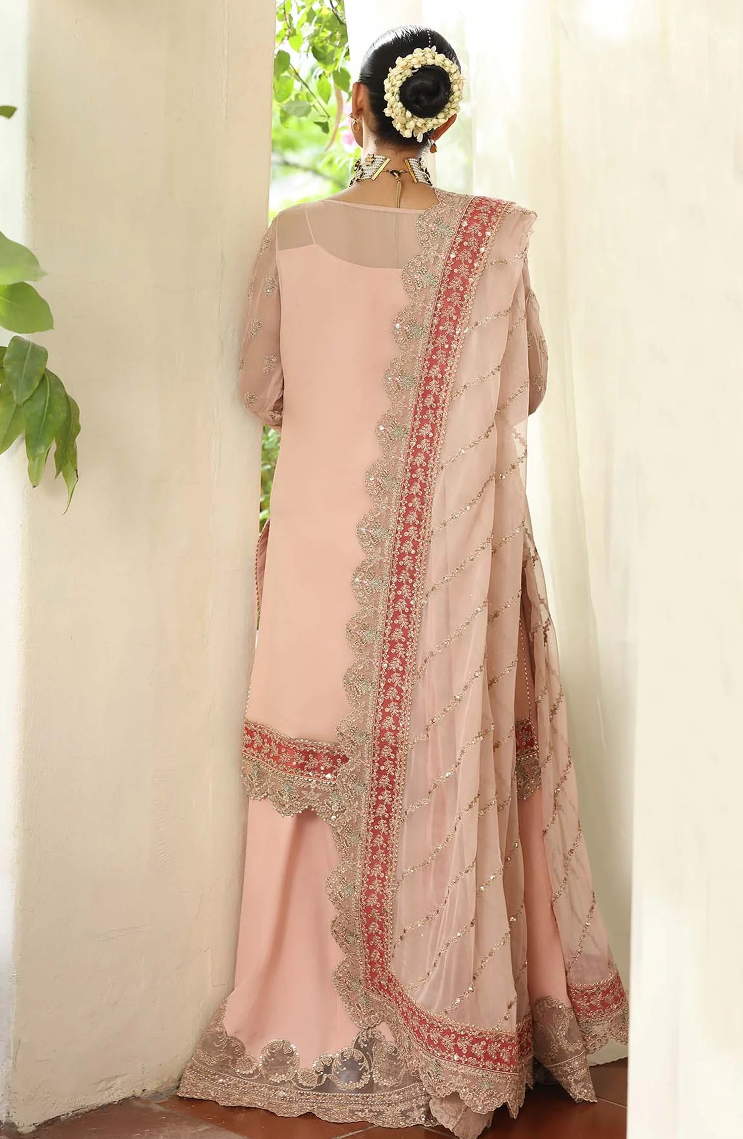 Saiyara by Imrozia Luxury Formal Embroidered Chiffon Unstitched 3 Piece Suit - I-235 ELNAZ - IMP25SAY - Peach - Festive Collection