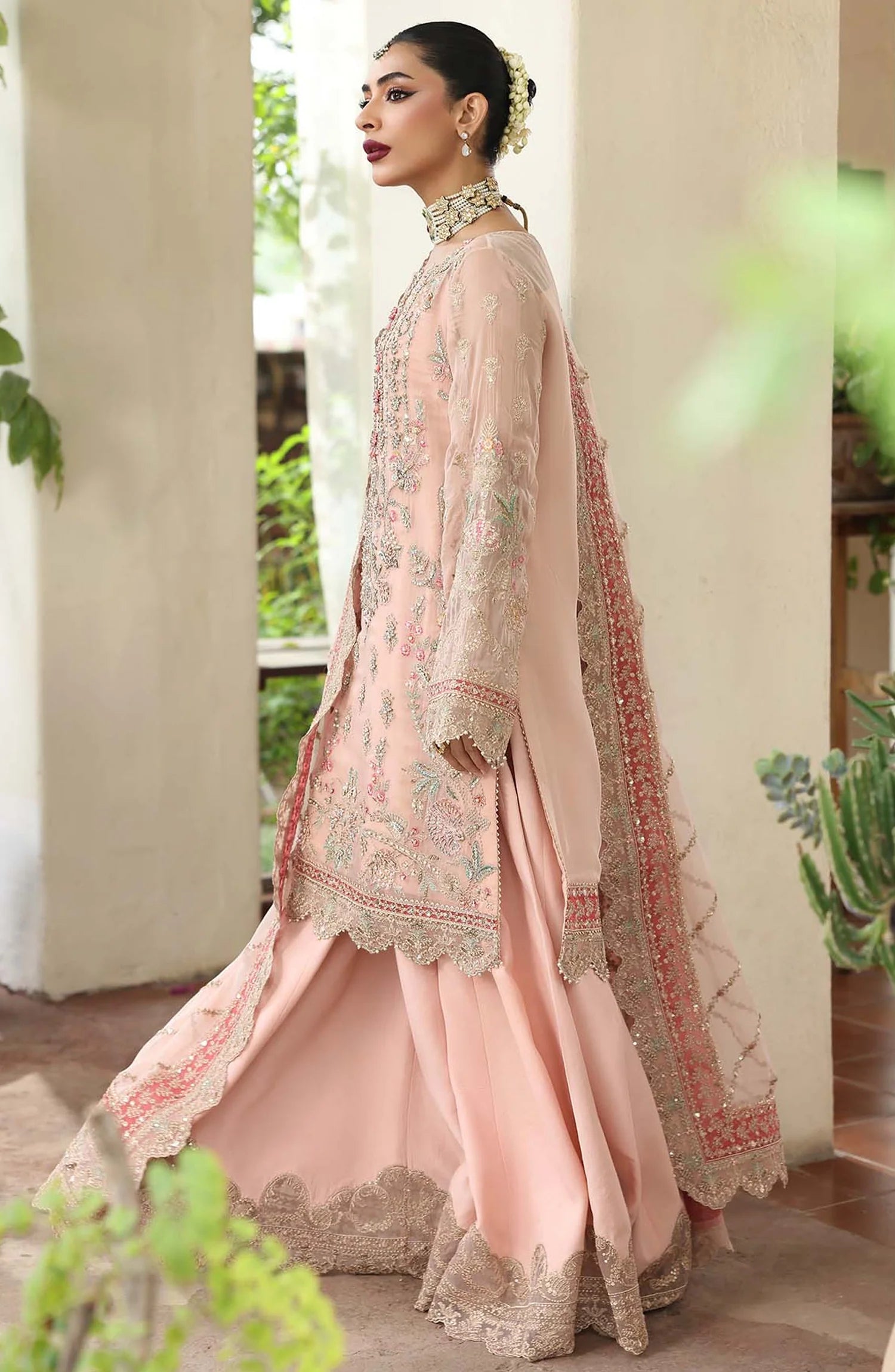 Saiyara by Imrozia Luxury Formal Embroidered Chiffon Unstitched 3 Piece Suit - I-235 ELNAZ - IMP25SAY - Peach - Festive Collection