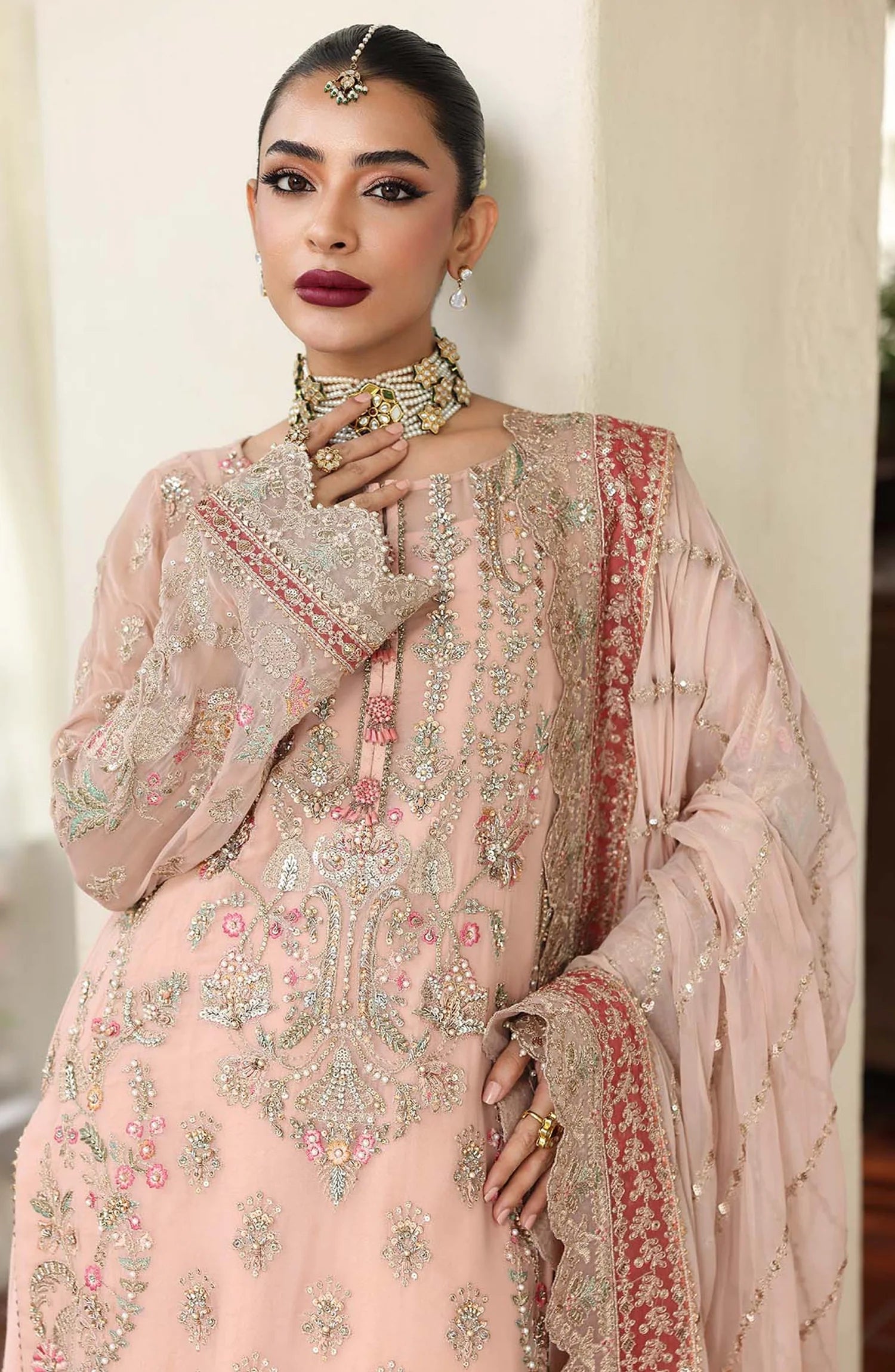 Saiyara by Imrozia Luxury Formal Embroidered Chiffon Unstitched 3 Piece Suit - I-235 ELNAZ - IMP25SAY - Peach - Festive Collection