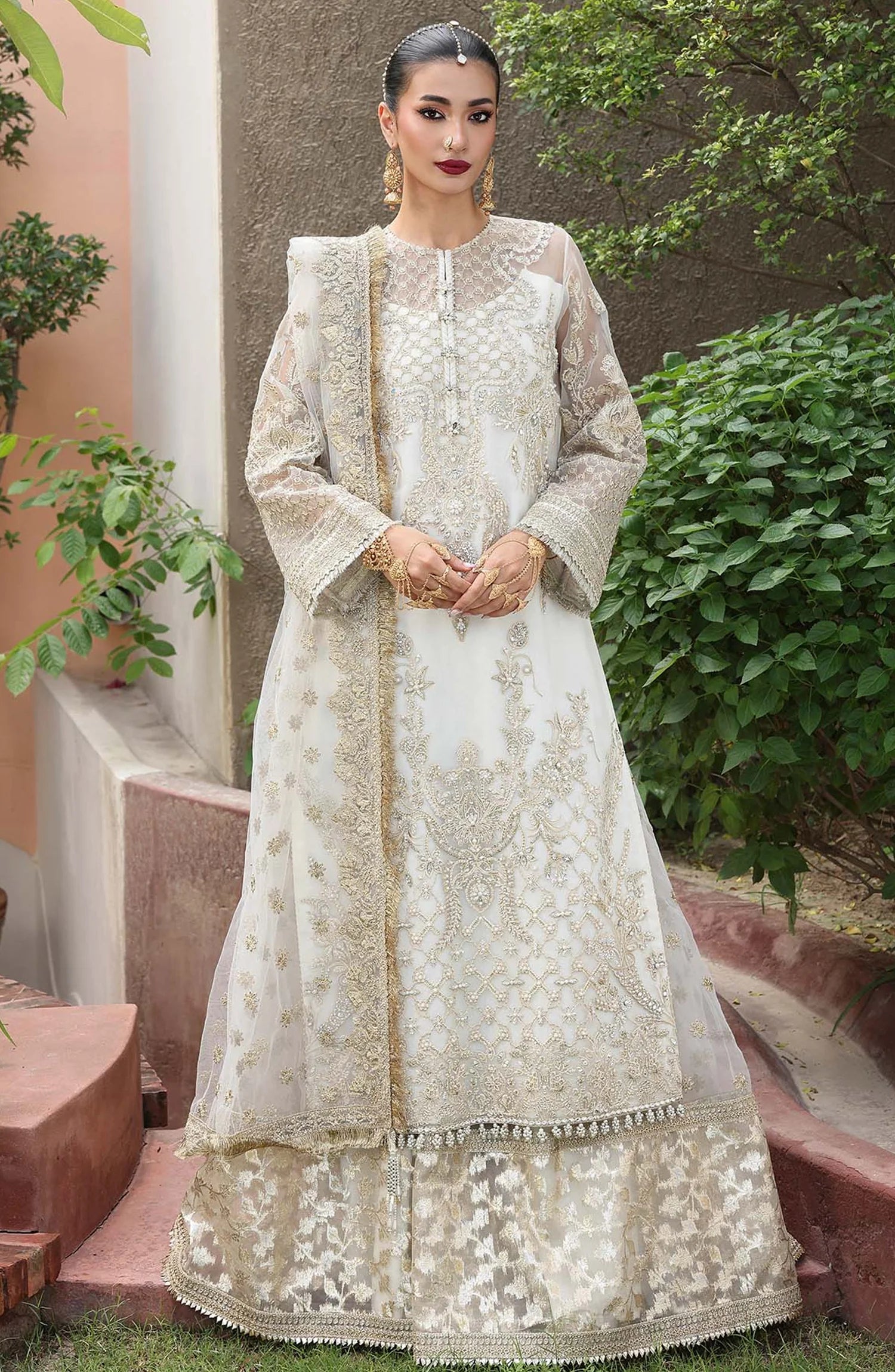 Saiyara by Imrozia Luxury Formal Embroidered Organza Unstitched 3 Piece Suit - I-236 LIYANA - IMP25SAY - White - Festive Collection