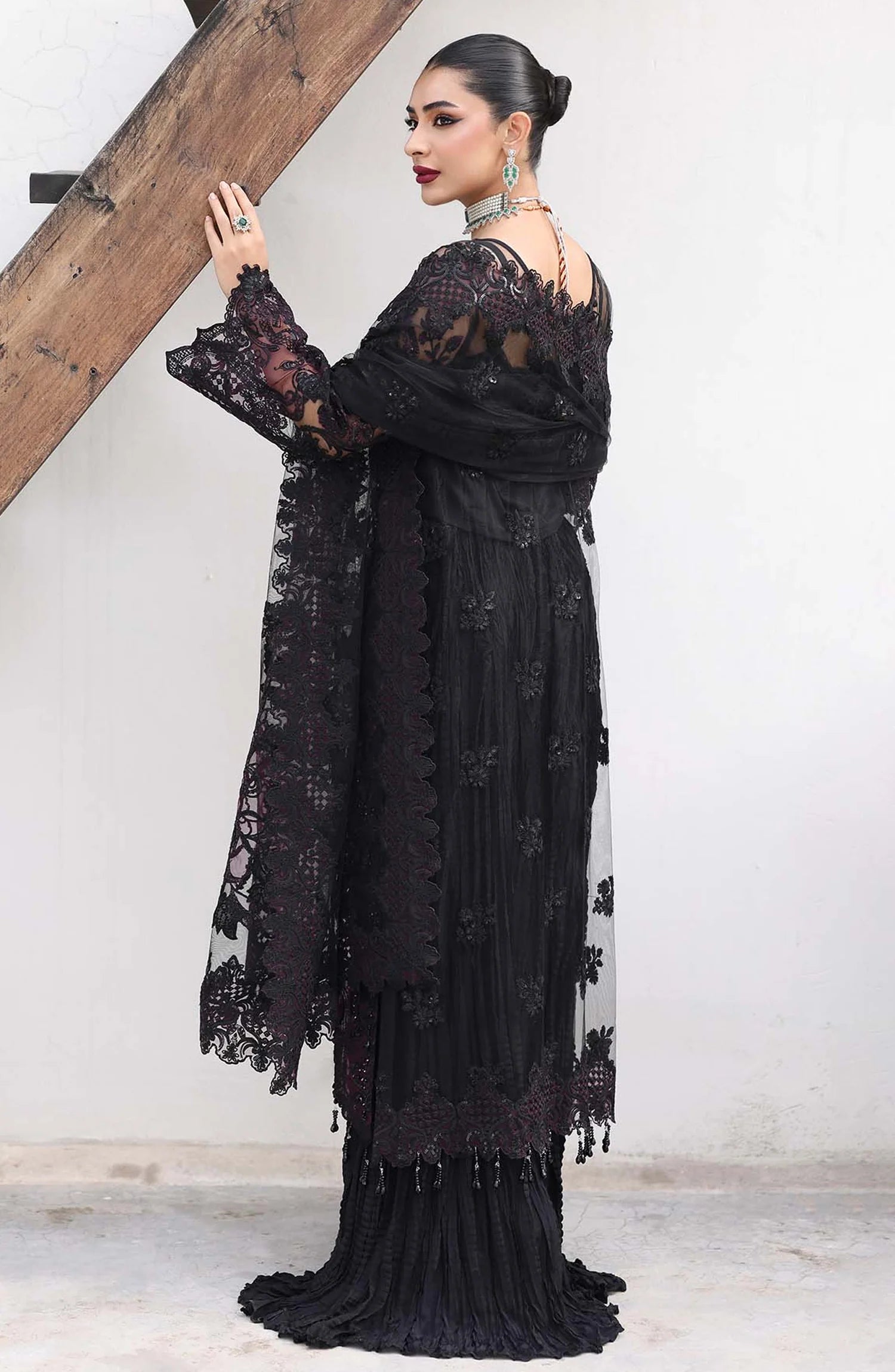 Saiyara by Imrozia Luxury Formal Embroidered Net Unstitched 3 Piece Suit - I-237 ASEEL - IMP25SAY - Black - Festive Collection