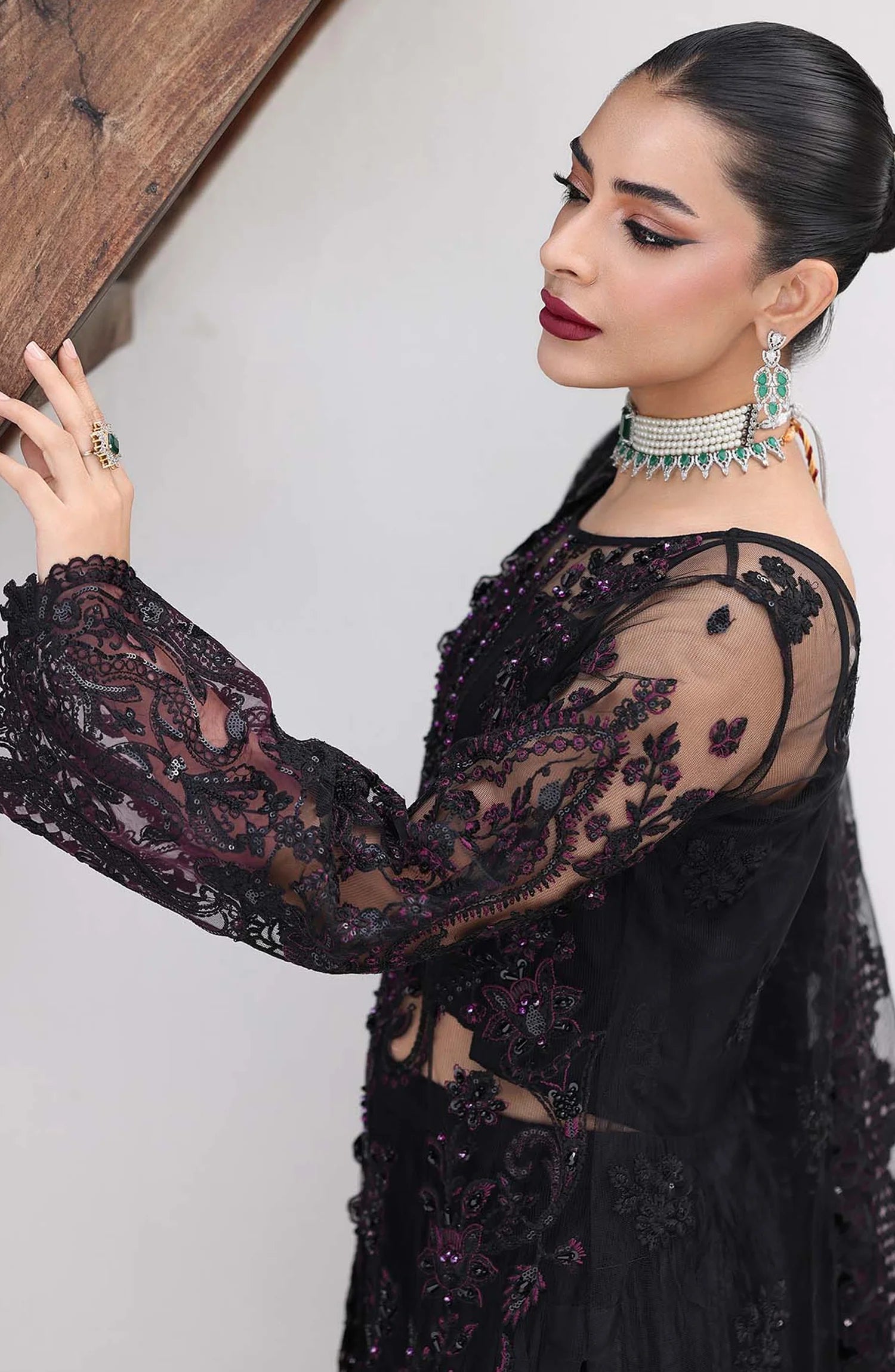 Saiyara by Imrozia Luxury Formal Embroidered Net Unstitched 3 Piece Suit - I-237 ASEEL - IMP25SAY - Black - Festive Collection