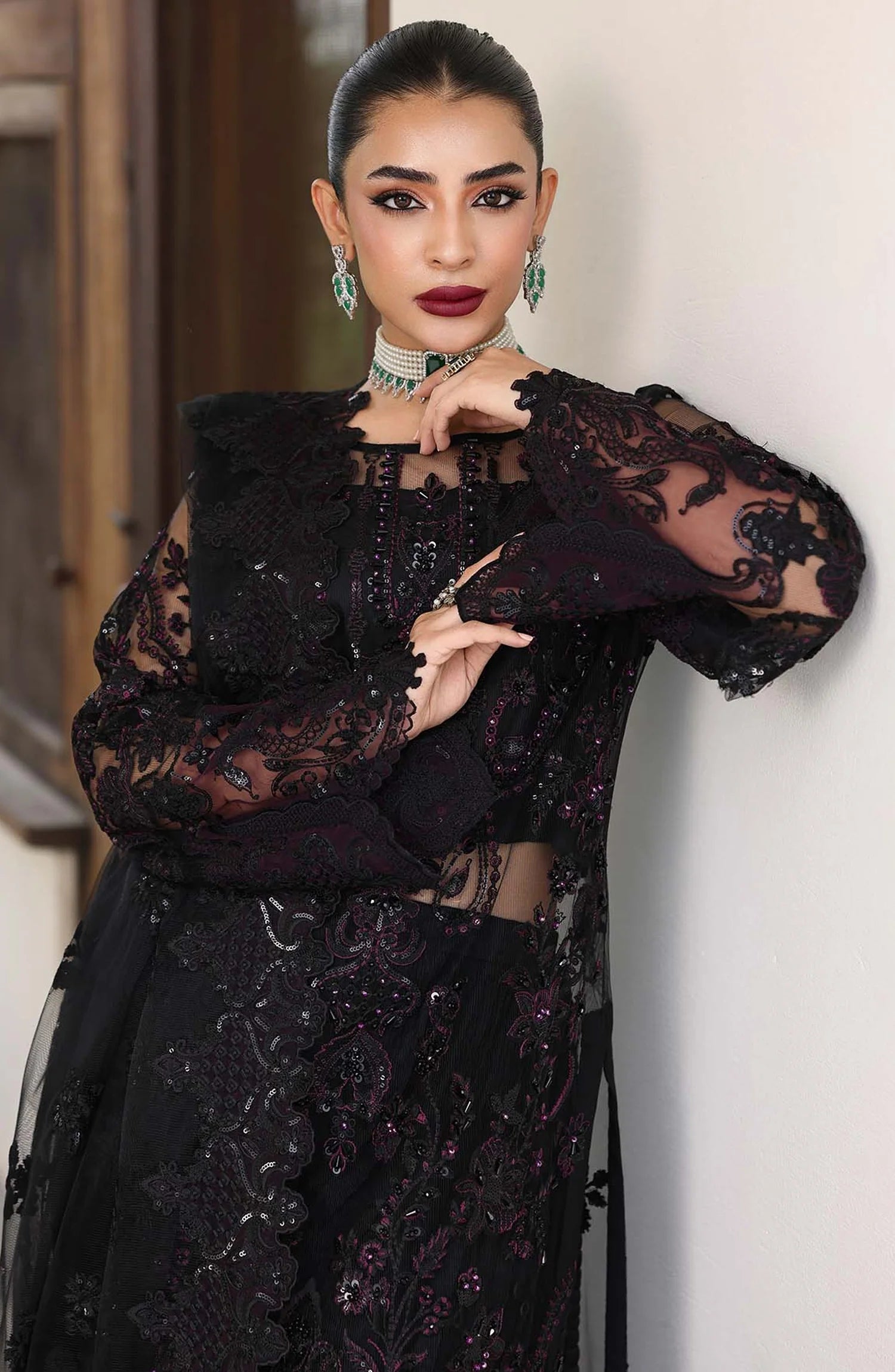 Saiyara by Imrozia Luxury Formal Embroidered Net Unstitched 3 Piece Suit - I-237 ASEEL - IMP25SAY - Black - Festive Collection