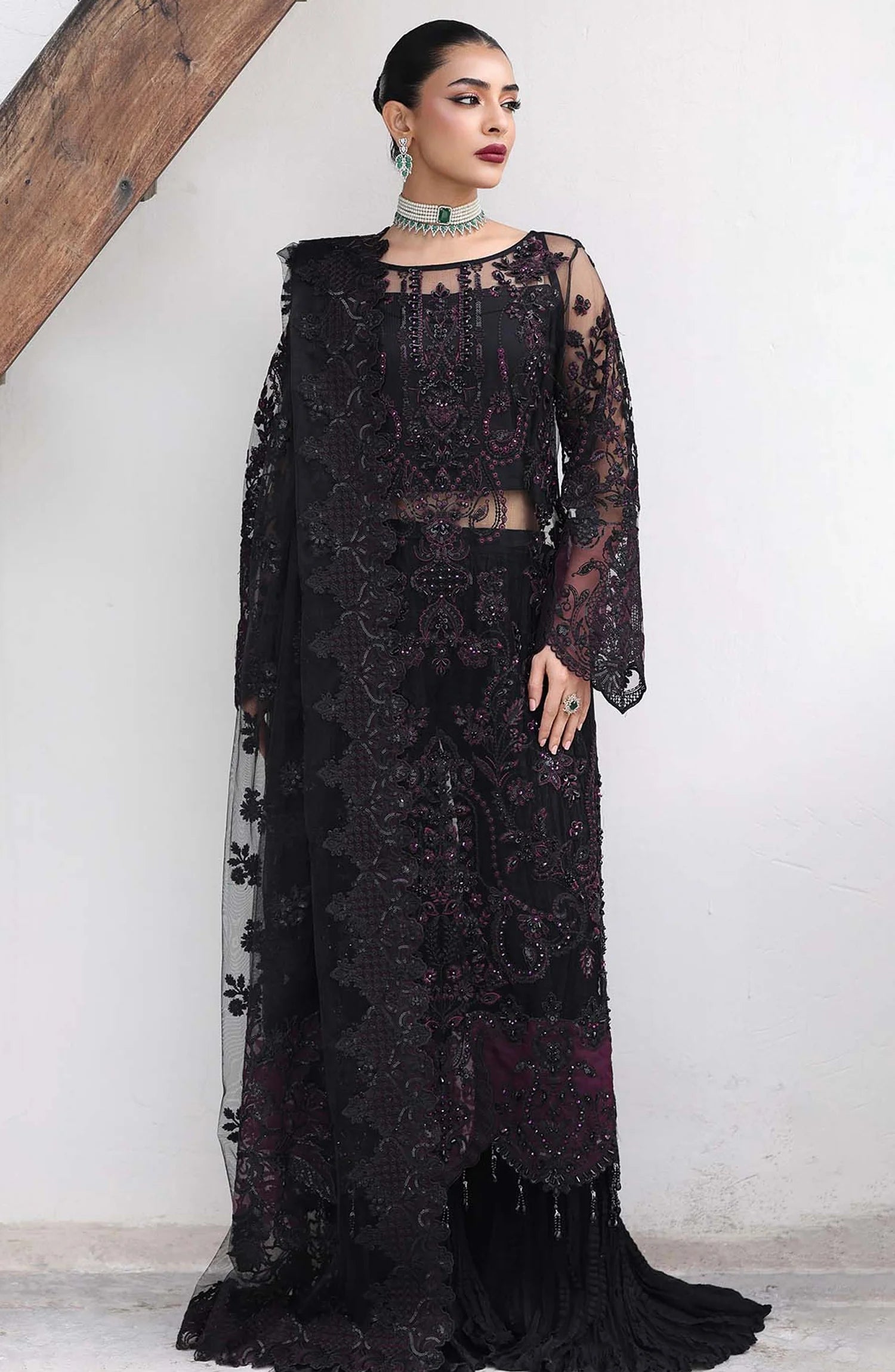 Saiyara by Imrozia Luxury Formal Embroidered Net Unstitched 3 Piece Suit - I-237 ASEEL - IMP25SAY - Black - Festive Collection