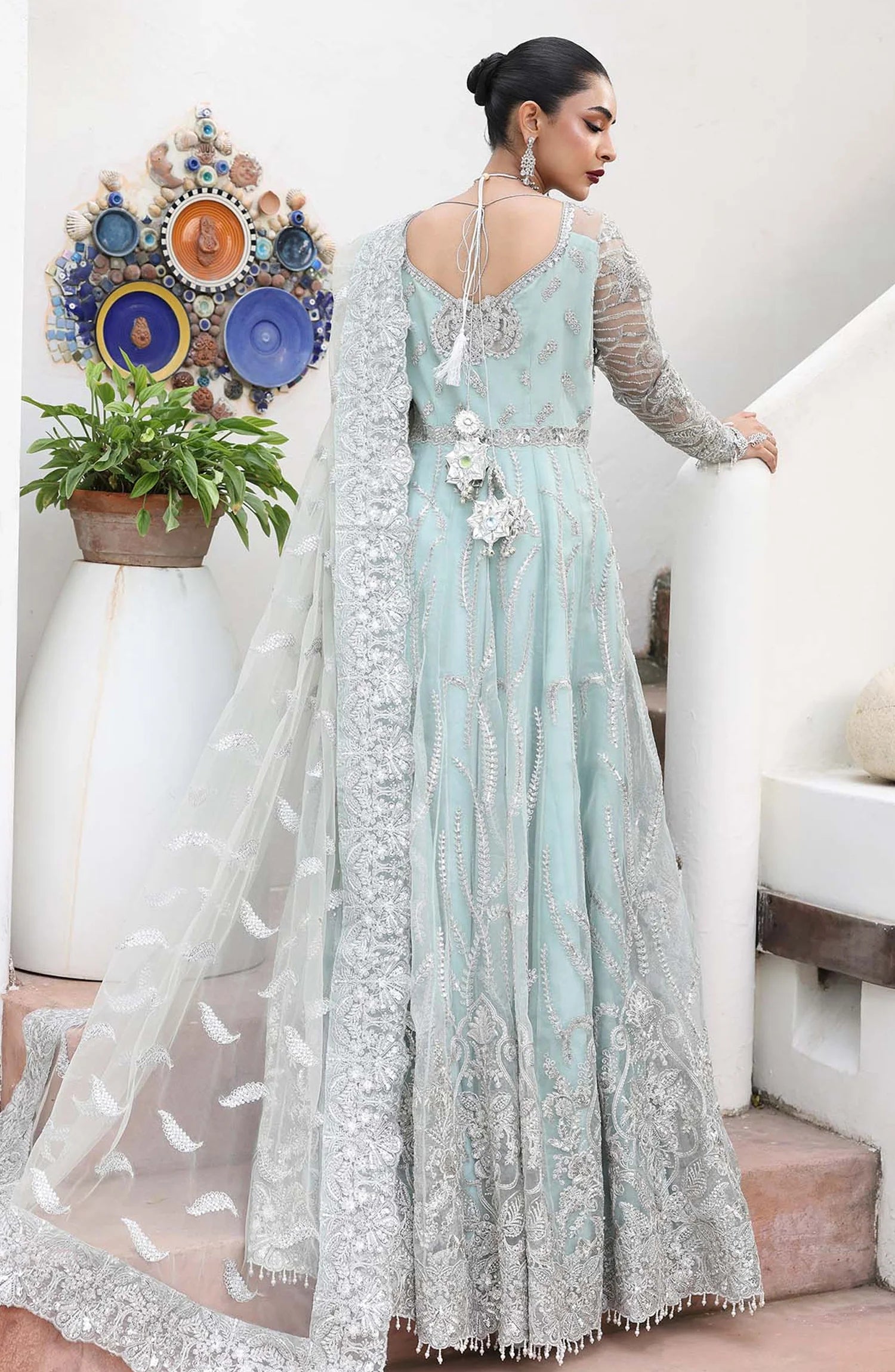 Saiyara by Imrozia Luxury Formal Embroidered Organza Unstitched 3 Piece Suit - I-238 ZYLAH - IMP25SAY - Aqua - Festive Collection