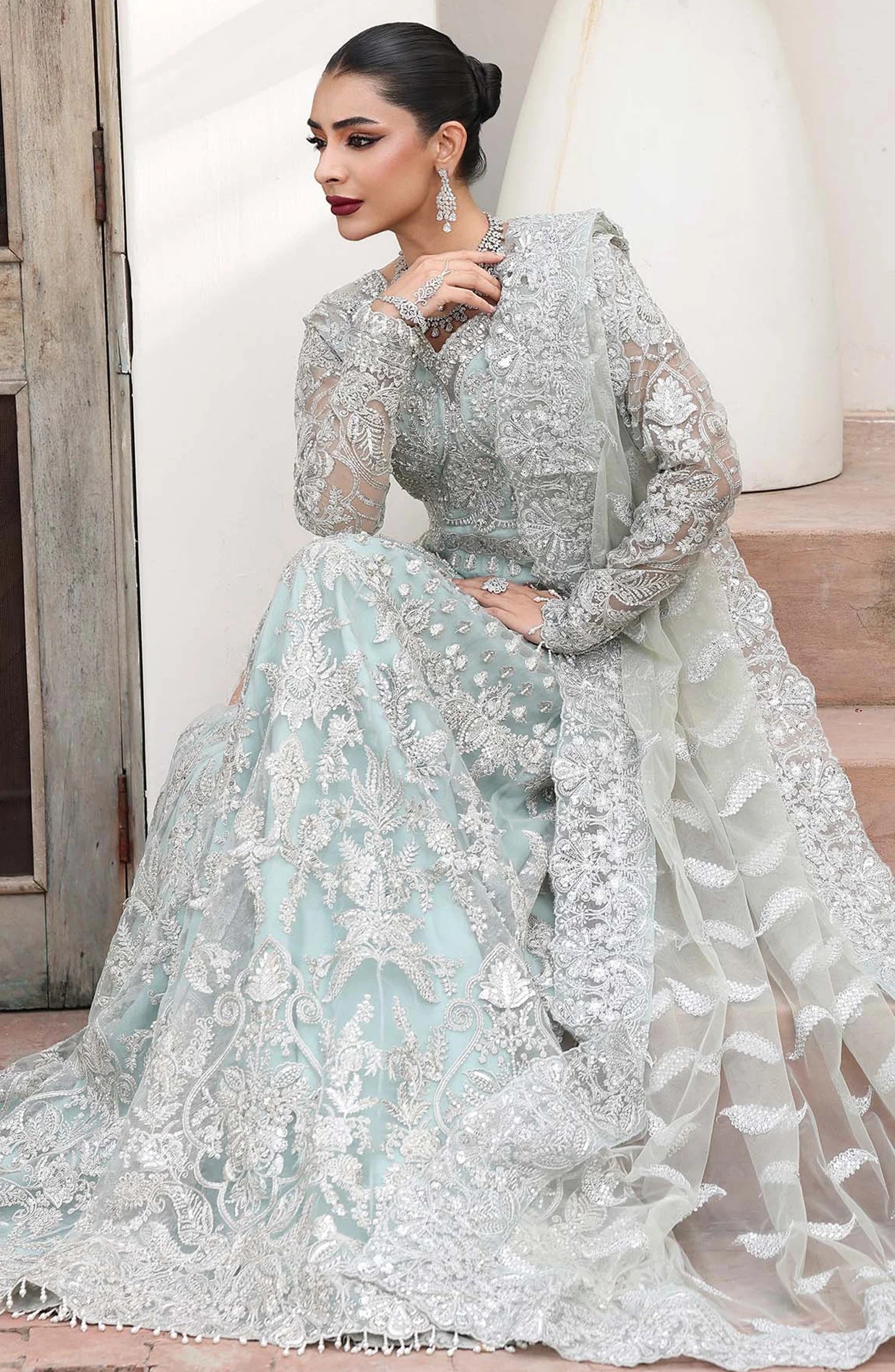 Saiyara by Imrozia Luxury Formal Embroidered Organza Unstitched 3 Piece Suit - I-238 ZYLAH - IMP25SAY - Aqua - Festive Collection