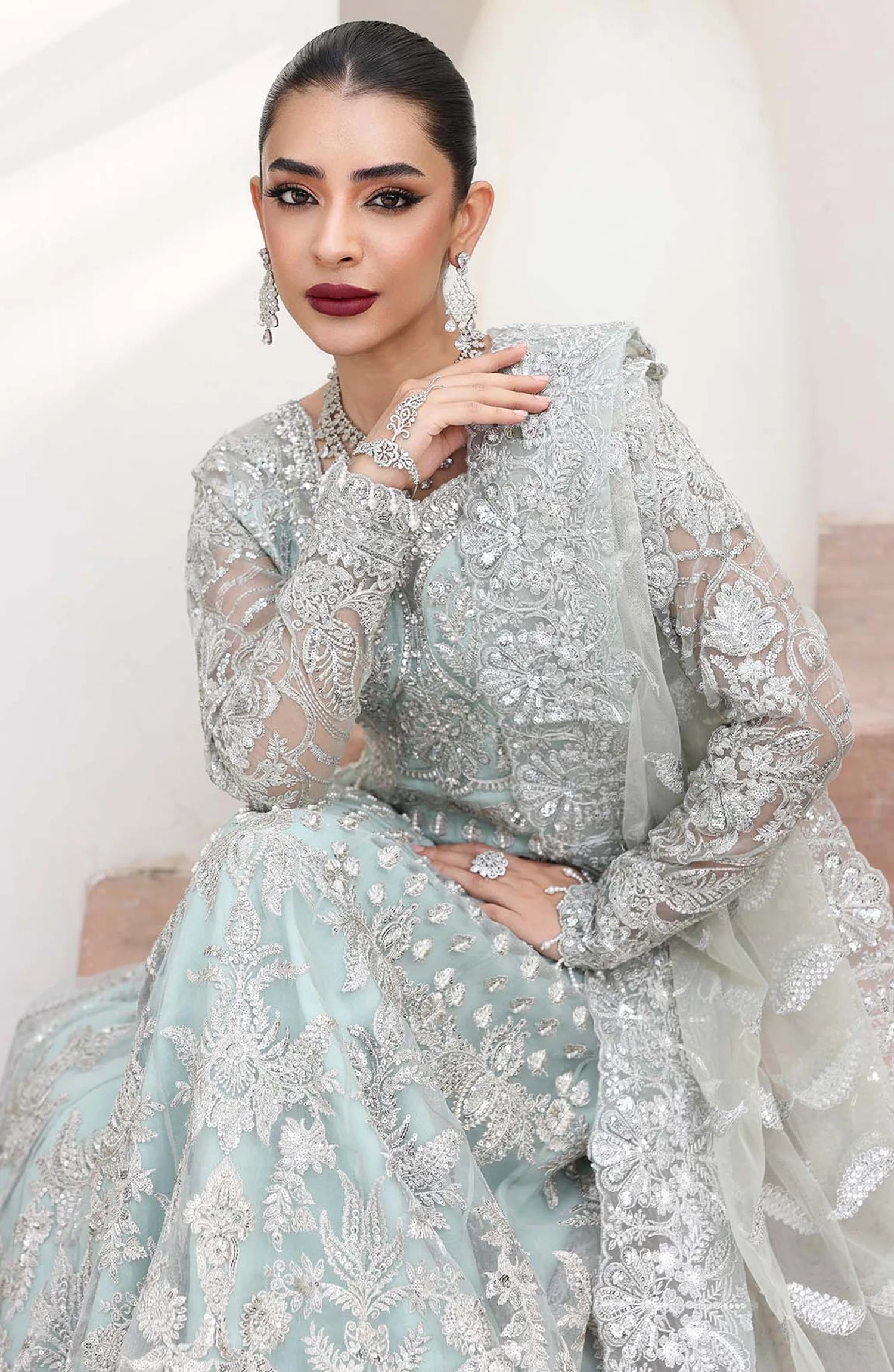 Saiyara by Imrozia Luxury Formal Embroidered Organza Unstitched 3 Piece Suit - I-238 ZYLAH - IMP25SAY - Aqua - Festive Collection