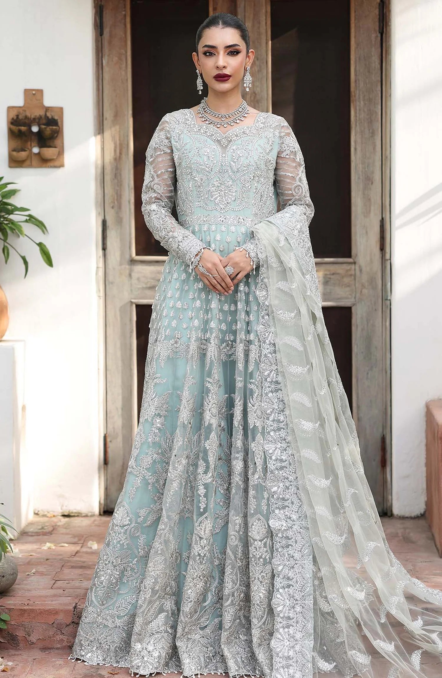 Saiyara by Imrozia Luxury Formal Embroidered Organza Unstitched 3 Piece Suit - I-238 ZYLAH - IMP25SAY - Aqua - Festive Collection