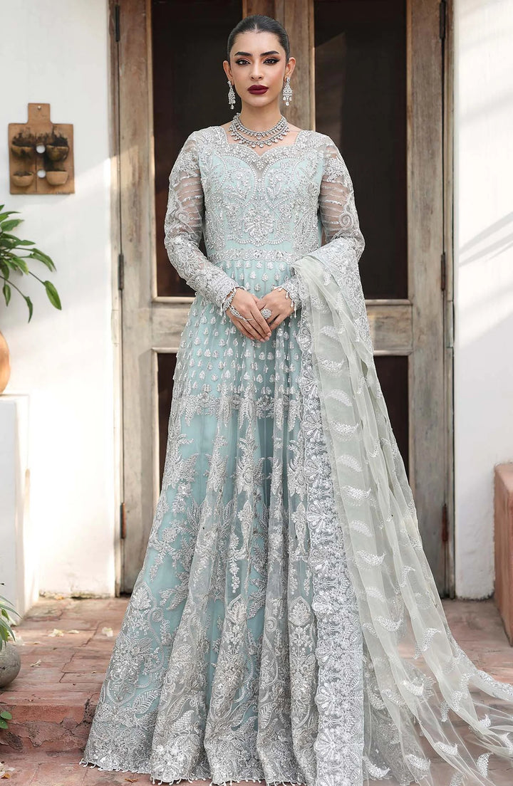 Saiyara by Imrozia Luxury Formal Embroidered Organza Unstitched 3 Piece Suit - I-238 ZYLAH - IMP25SAY - Aqua - Festive Collection
