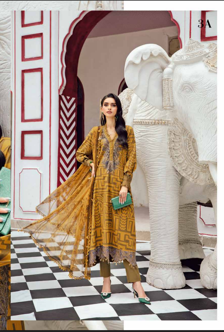 Maria.B.M Basic 3 Piece Unstitched Embroidered Cambric Suit