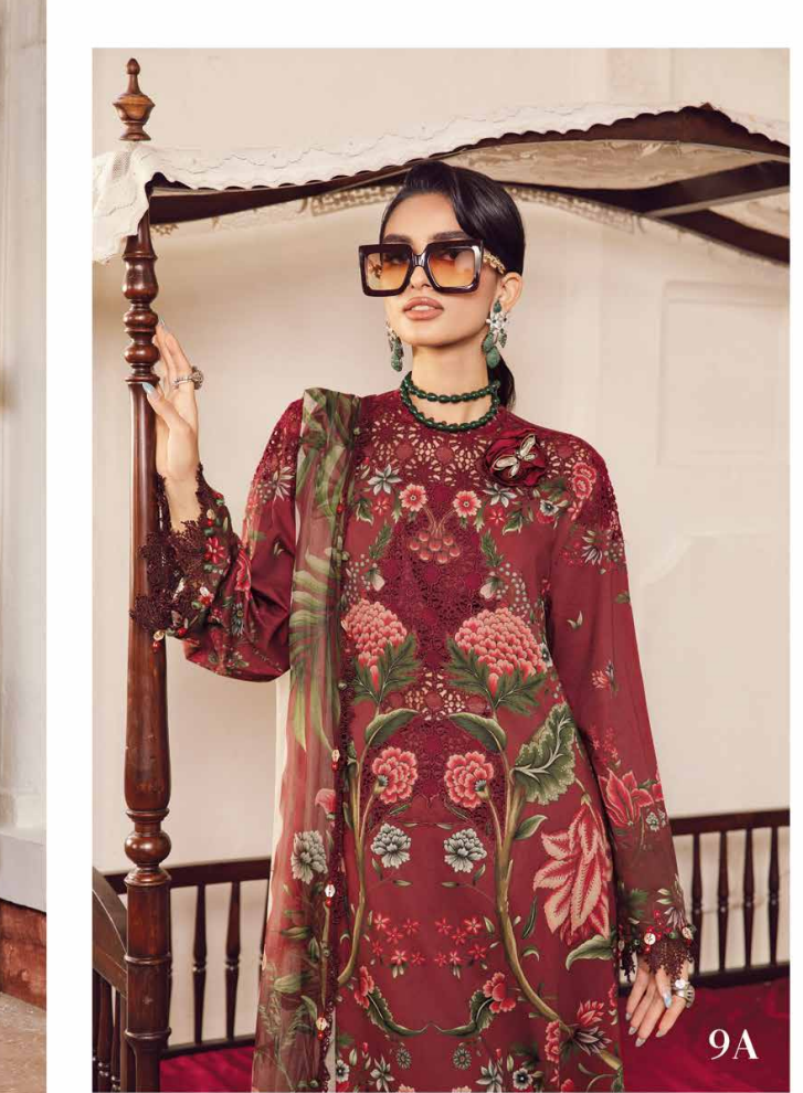 Maria.B.M Basic 3 Piece Unstitched Embroidered Cambric Suit