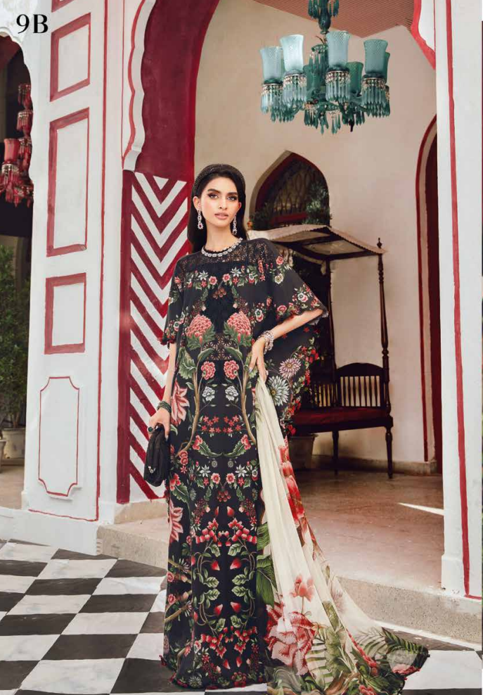 Maria.B.M Basic 3 Piece Unstitched Embroidered Cambric Suit
