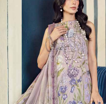 Maria.B.M Basic 3 Piece Unstitched Embroidered Cambric Suit