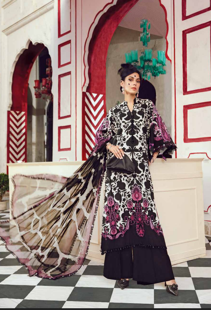 Maria.B.M Basic 3 Piece Unstitched Embroidered Cambric Suit