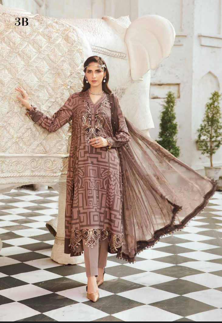 Maria.B.M Basic 3 Piece Unstitched Embroidered Cambric Suit