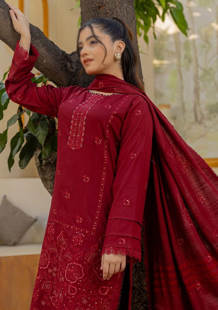 Dhanak Embroidered With Fancy Velvet-Woolen Shawl- Moment By Fantak