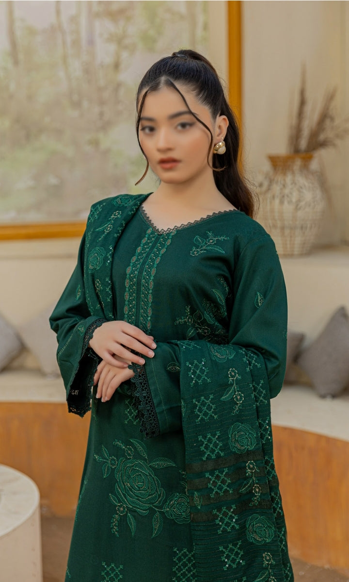 Dhanak Embroidered With Fancy Velvet-Woolen Shawl- Moment By Fantak