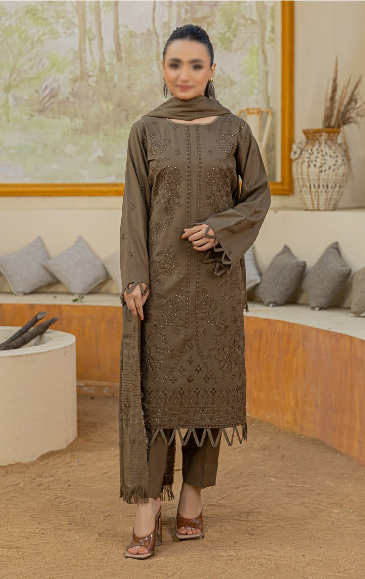 Dhanak Embroidered With Fancy Velvet-Woolen Shawl- Moment By Fantak