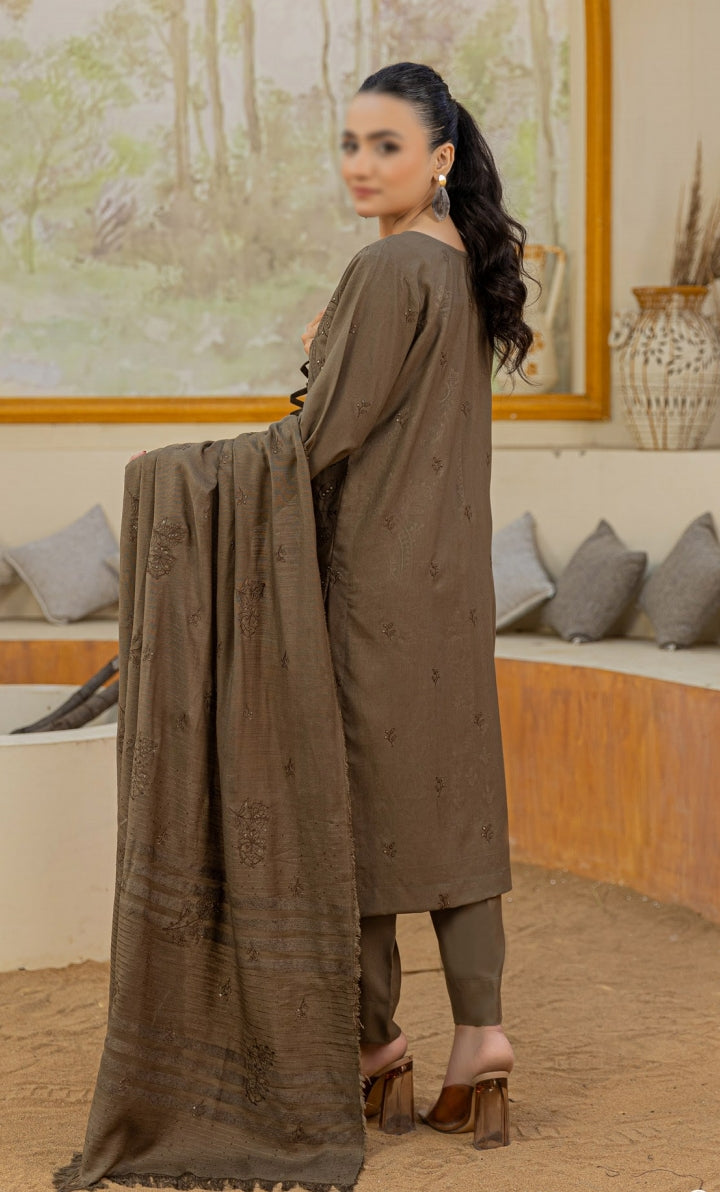 Dhanak Embroidered With Fancy Velvet-Woolen Shawl- Moment By Fantak