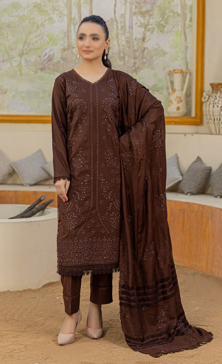 Dhanak Embroidered With Fancy Velvet-Woolen Shawl- Moment By Fantak