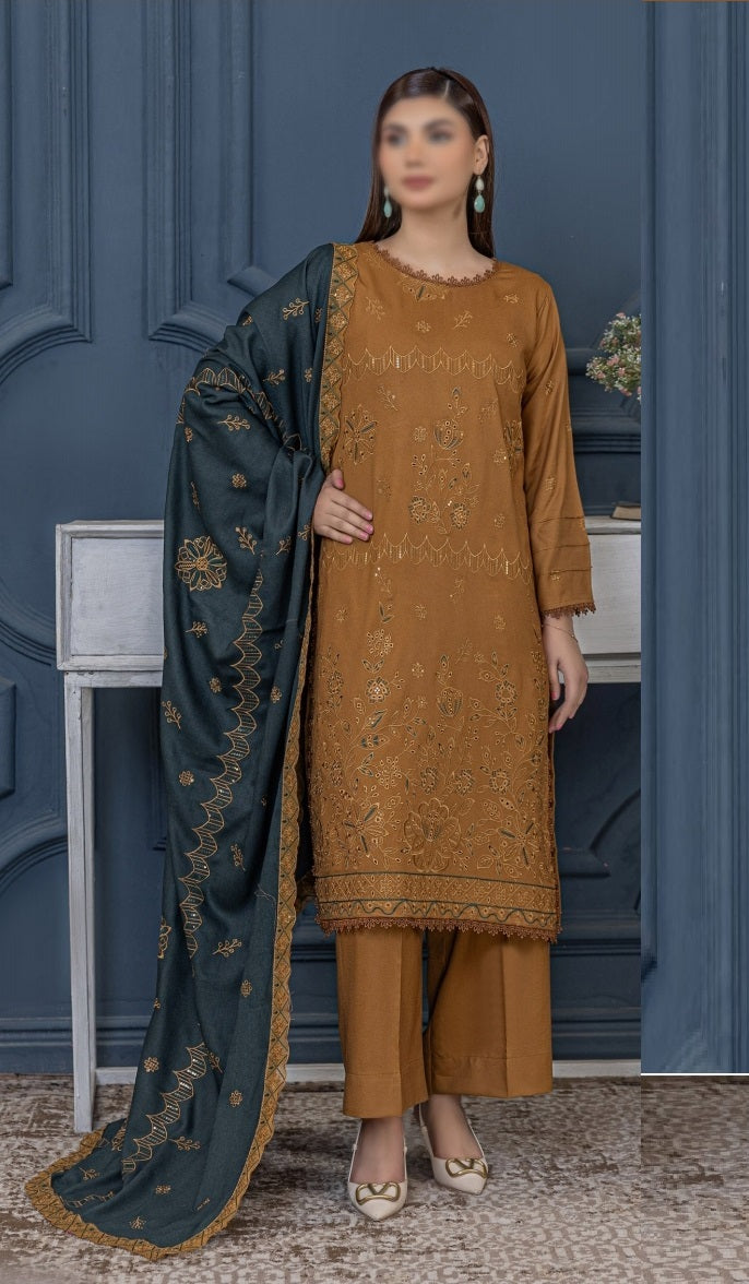 Dhanak Embroidered With Embroidered-Woolen Shawl- Vintage By Fantak