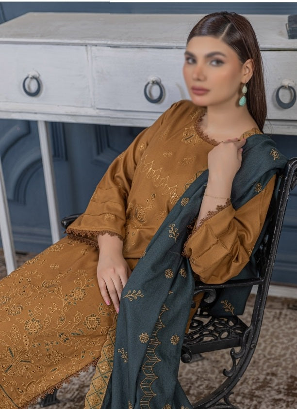 Dhanak Embroidered With Embroidered-Woolen Shawl- Vintage By Fantak