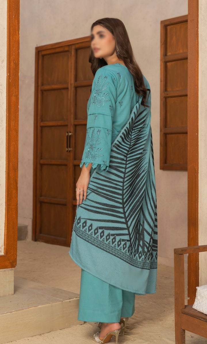 Dhanak Slub Embroidered With Velvet Jacquard Woolen Shawl-Vogue by Fantak