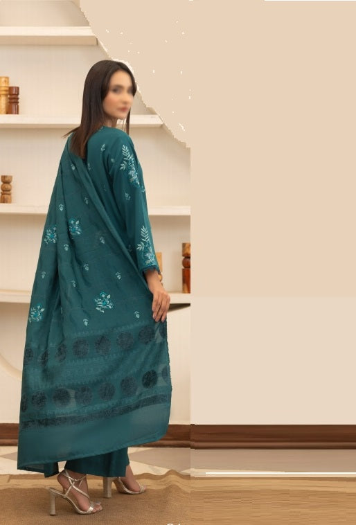 Dhanak Embroidered With Fancy Velvet Embroidered Woolen Shawl-Moonlight
