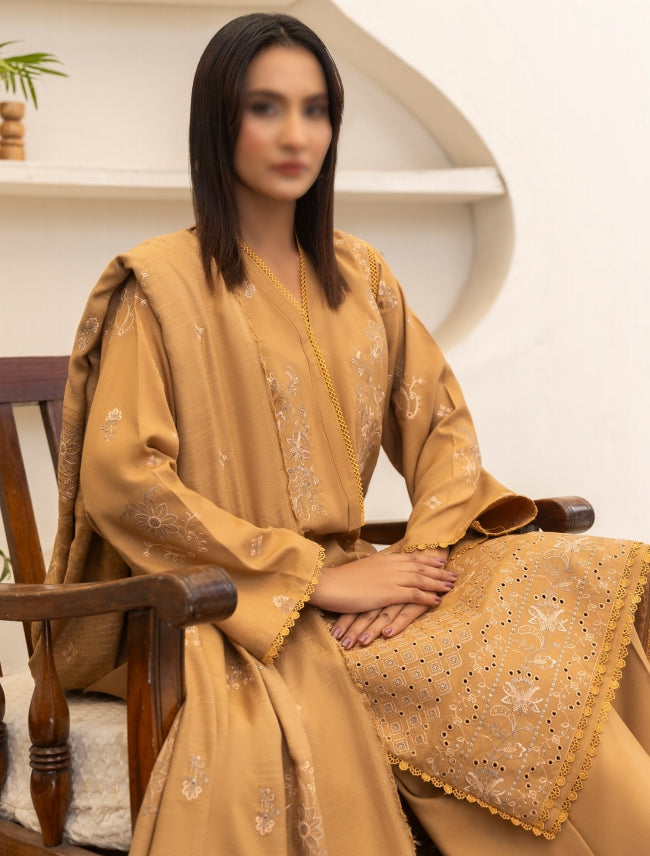 Dhanak Embroidered With Fancy Velvet Embroidered Woolen Shawl-Moonlight