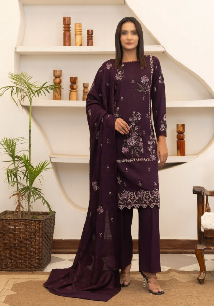 Dhanak Embroidered With Fancy Velvet Embroidered Woolen Shawl-Moonlight