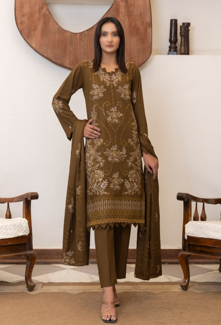 Dhanak Embroidered With Fancy Velvet Embroidered Woolen Shawl-Moonlight