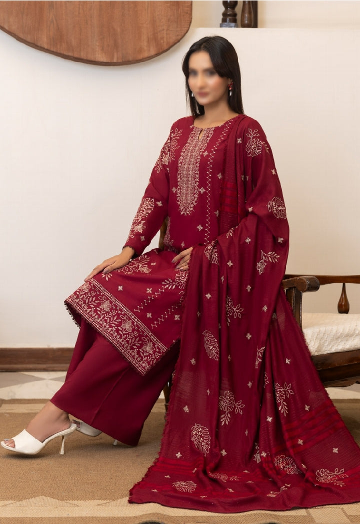 Dhanak Embroidered With Fancy Velvet Embroidered Woolen Shawl-Moonlight