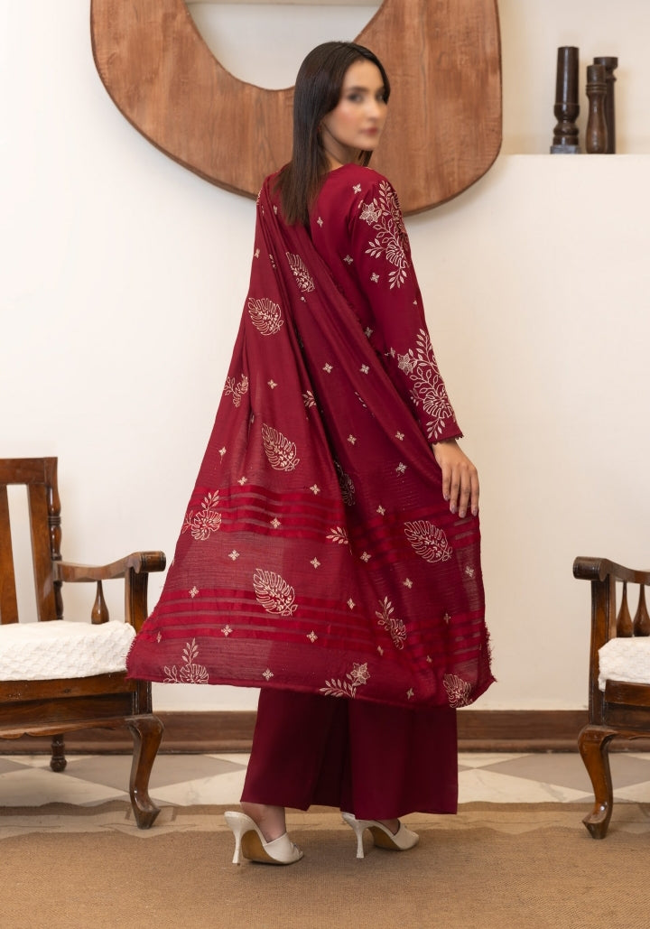 Dhanak Embroidered With Fancy Velvet Embroidered Woolen Shawl-Moonlight