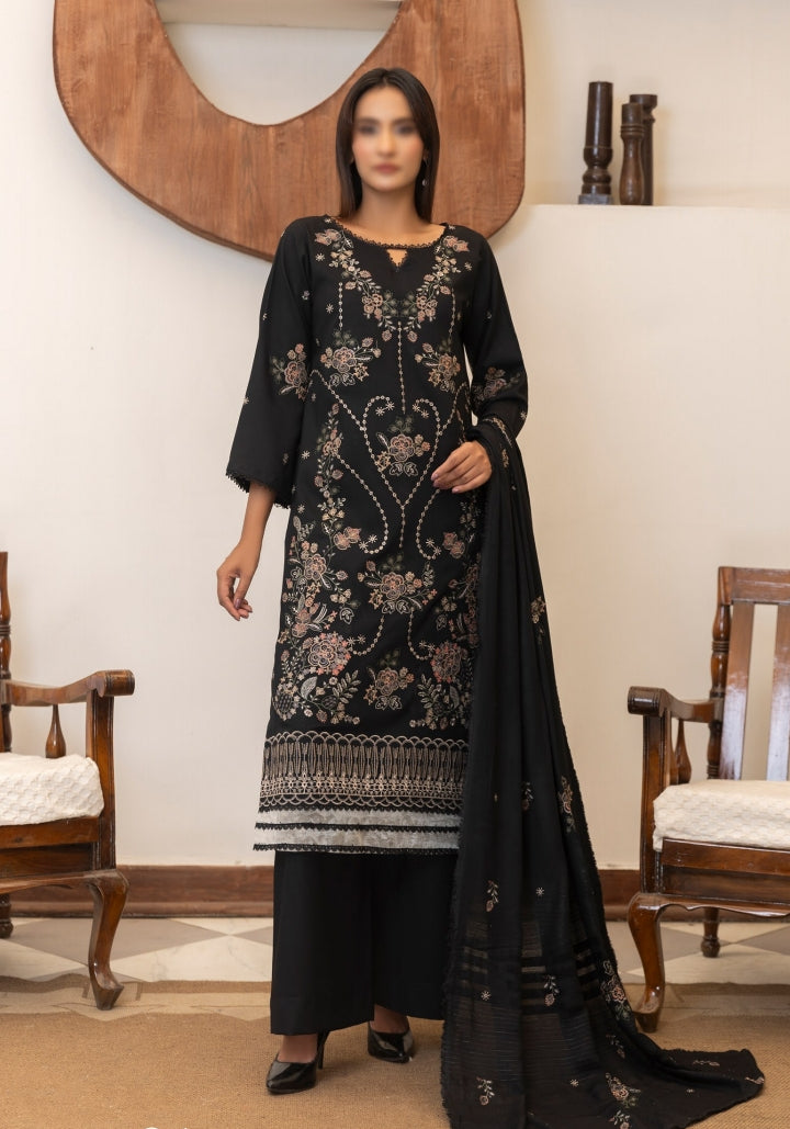 Dhanak Embroidered With Fancy Velvet Embroidered Woolen Shawl-Moonlight
