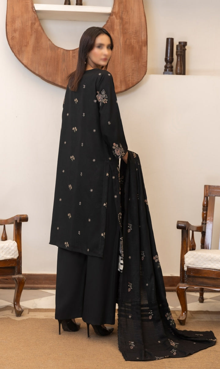 Dhanak Embroidered With Fancy Velvet Embroidered Woolen Shawl-Moonlight