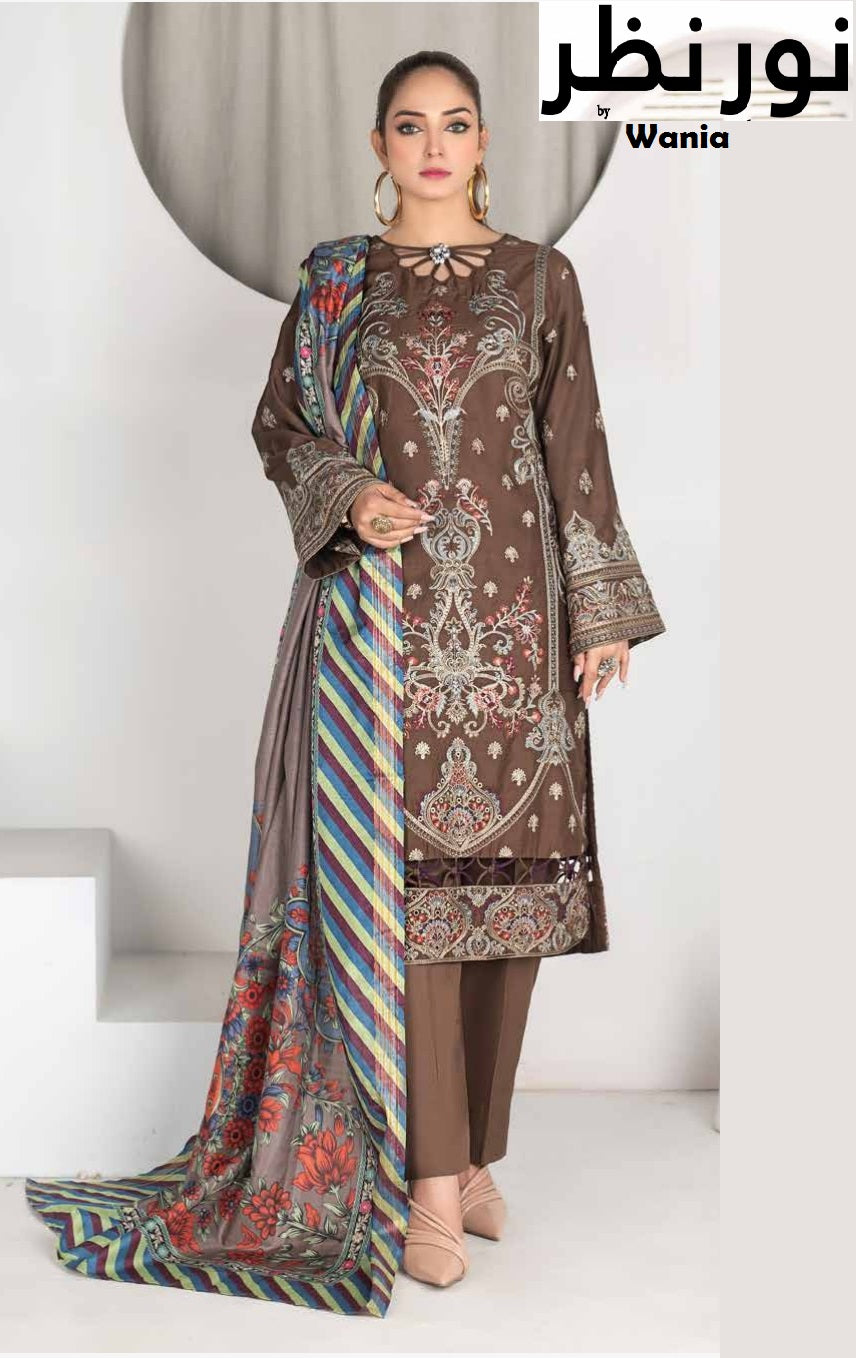 3 Piece VISCOSE SILK EMBROIDERED SHIRT WITH FANCY PRINT DUPATTA-Noor-e-Nazar by Wania