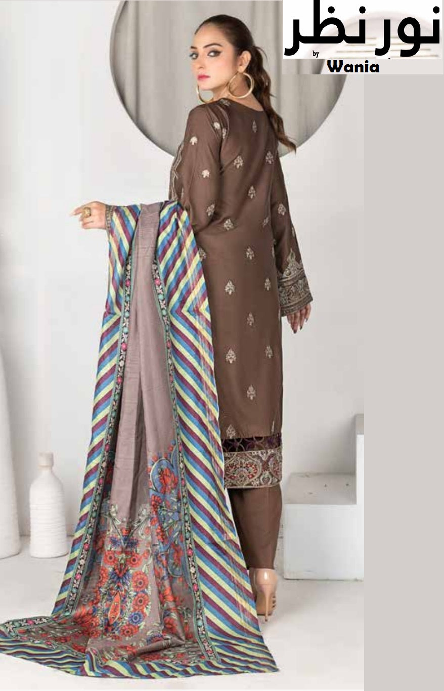 3 Piece VISCOSE SILK EMBROIDERED SHIRT WITH FANCY PRINT DUPATTA-Noor-e-Nazar by Wania