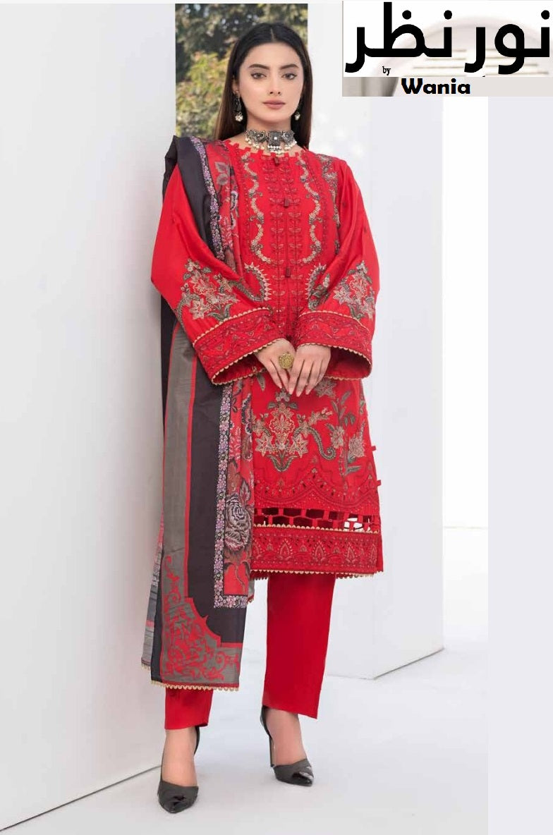 3 Piece VISCOSE SILK EMBROIDERED SHIRT WITH FANCY PRINT DUPATTA-Noor-e-Nazar by Wania