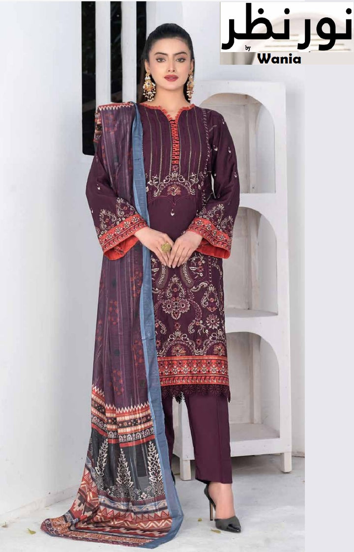 3 Piece VISCOSE SILK EMBROIDERED SHIRT WITH FANCY PRINT DUPATTA-Noor-e-Nazar by Wania