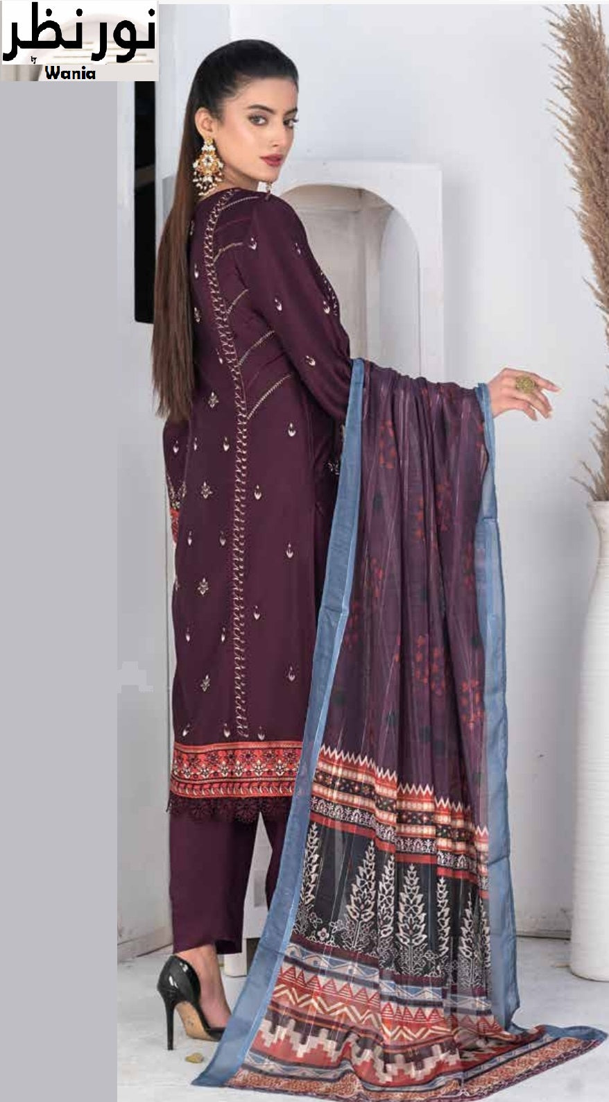 3 Piece VISCOSE SILK EMBROIDERED SHIRT WITH FANCY PRINT DUPATTA-Noor-e-Nazar by Wania