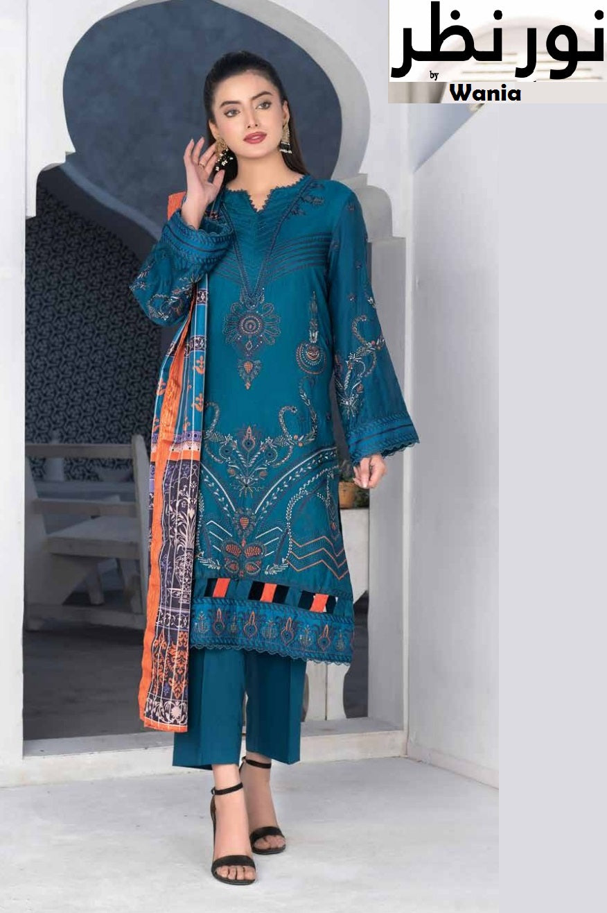 3 piece VISCOSE SILK EMBROIDERED SHIRT WITH FANCY PRINT DUPATTA-Noor-e-Nazar by Wania