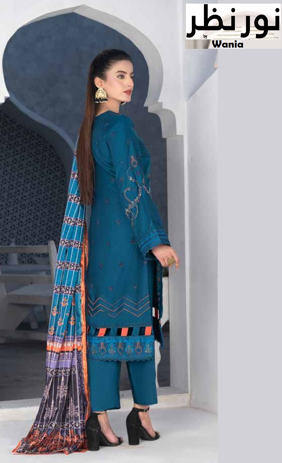 3 piece VISCOSE SILK EMBROIDERED SHIRT WITH FANCY PRINT DUPATTA-Noor-e-Nazar by Wania