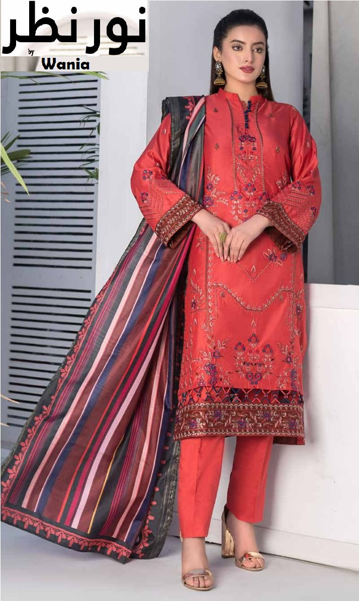 3 piece VISCOSE SILK EMBROIDERED SHIRT WITH FANCY PRINT DUPATTA-Noor-e-Nazar by Wania