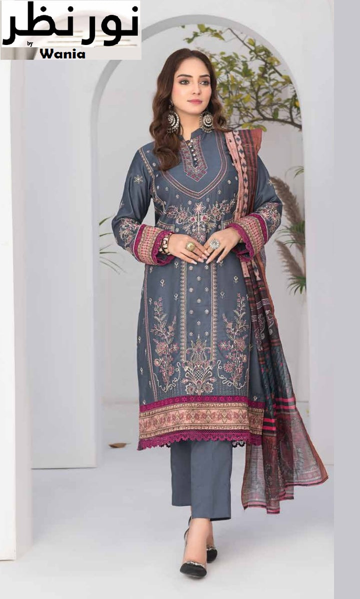 3 piece VISCOSE SILK EMBROIDERED SHIRT WITH FANCY PRINT DUPATTA-Noor-e-Nazar by Wania