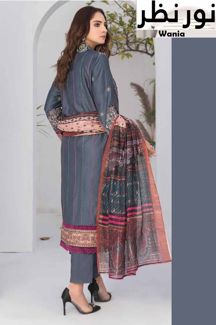 3 piece VISCOSE SILK EMBROIDERED SHIRT WITH FANCY PRINT DUPATTA-Noor-e-Nazar by Wania