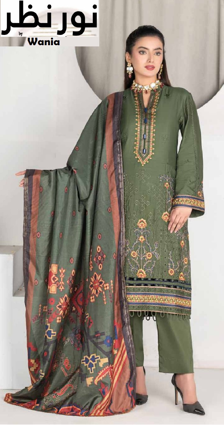 3 Piece VISCOSE SILK EMBROIDERED SHIRT WITH FANCY PRINT DUPATTA-Noor-e-Nazar by Wania