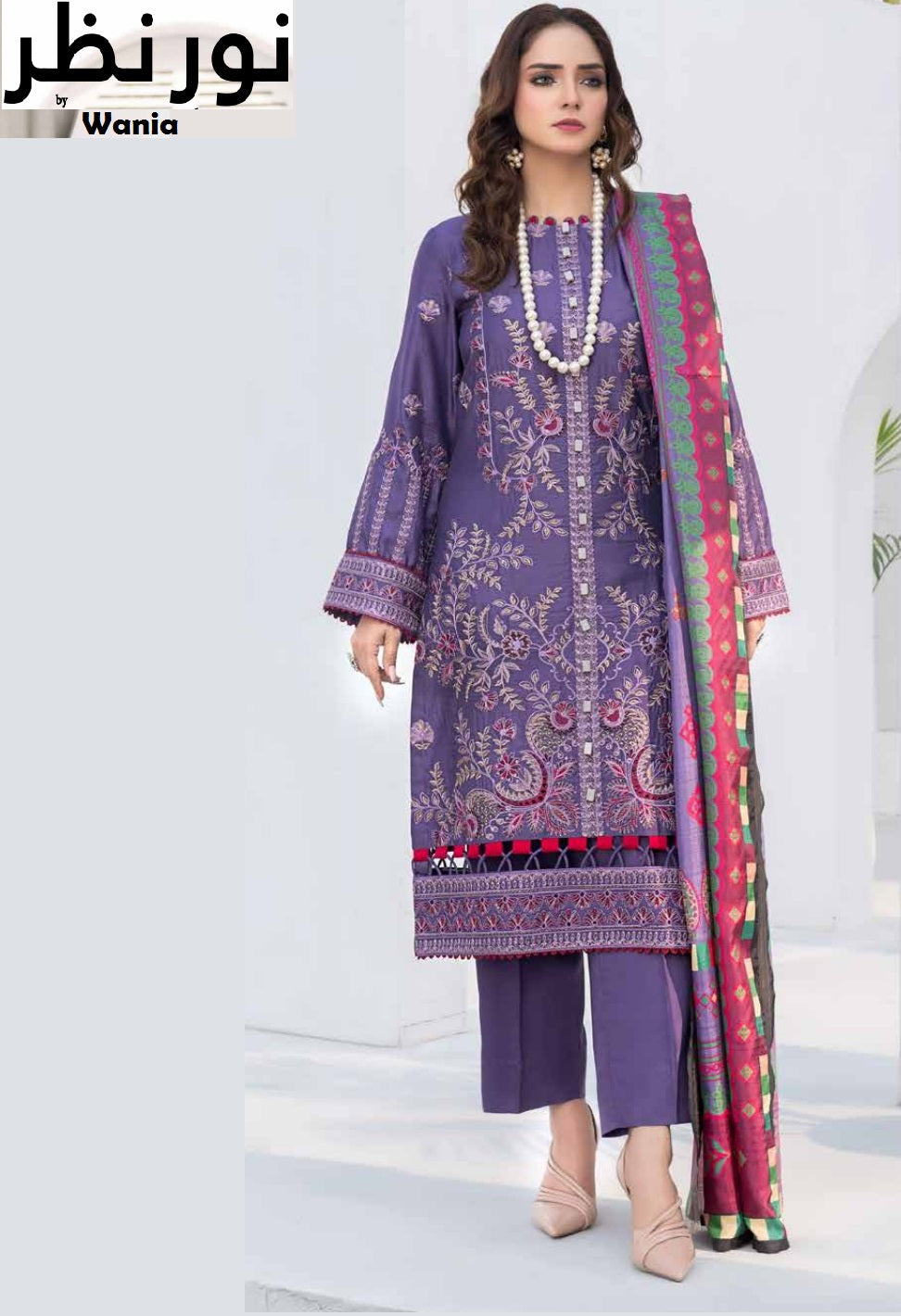 3 Piece VISCOSE SILK EMBROIDERED SHIRT WITH FANCY PRINT DUPATTA Noor-e-Nazar by Wania